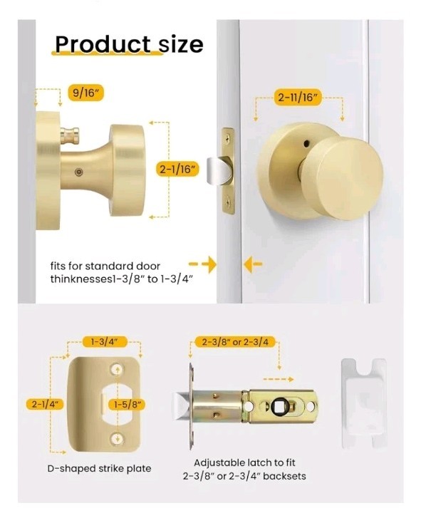 🔑 ⭐ Goldenwarm Brushed Gold Privacy Door Knobs Interior Round Satin (6 Pack)