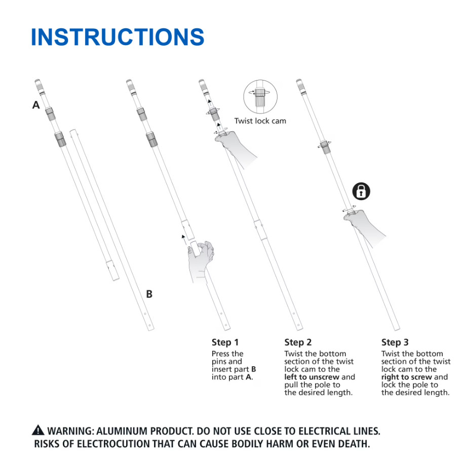 14ft Aluminum Pool Pole Telescopic Adjustable Cleaning Handle Tool