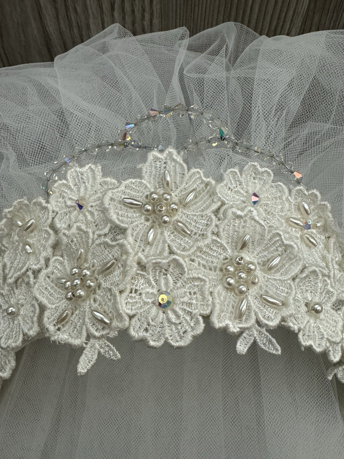 Vintage Bridal Veil And Lace Cap With Beading 1970’s