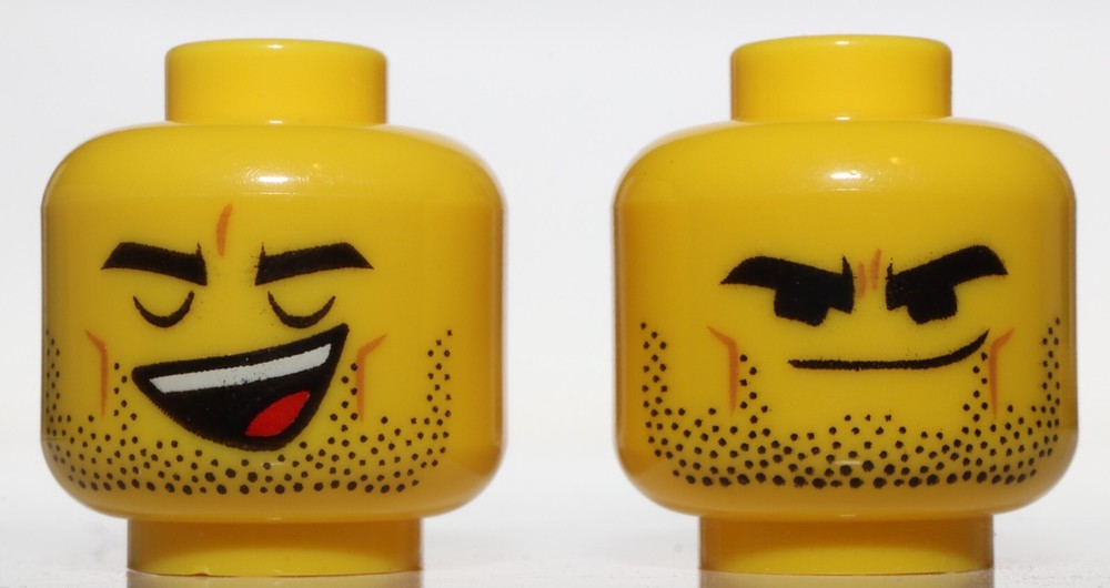 Lego Yellow Minifig Head Dual Sided Black Thick Brows Stubble Open Mouth