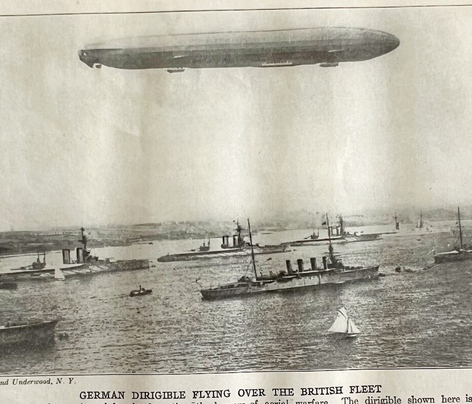 1914 German Zeppelin British Navy Battleship WW1 Print Military War Nautical