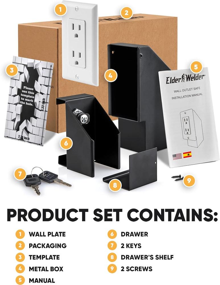 Robust Steel Construction Wall Outlet Hidden Safe with Replaceable Wall Plate