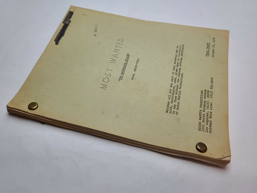 MOST WANTED / Elroy Schwartz 1976 Script, Robert Stack "The White Collar Killer"