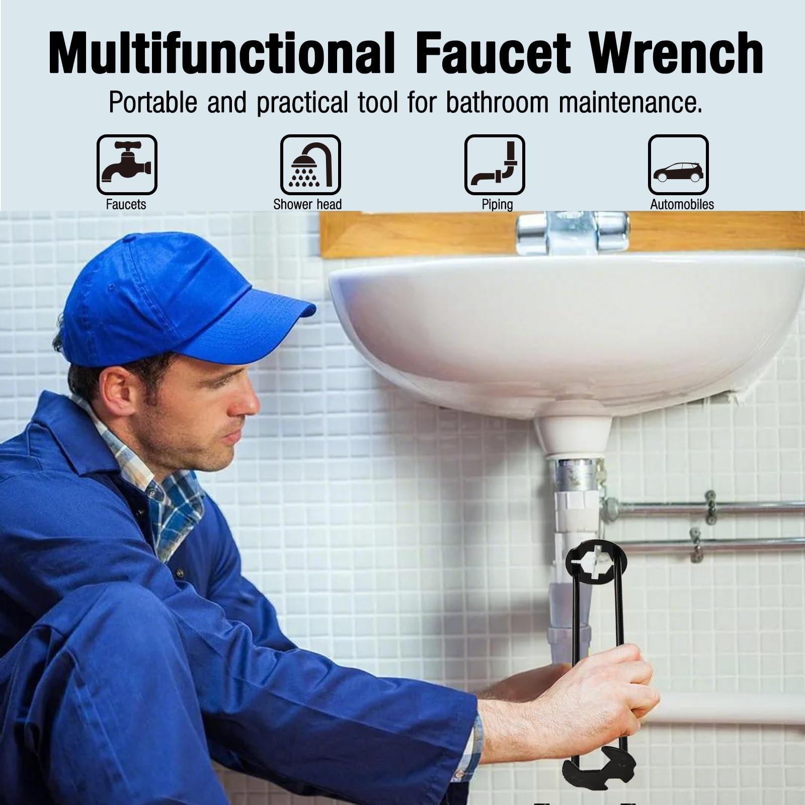 2pcs Basin Wrench Multifunctional Sink Wrench 7 Sizes Faucet Tool Four-jaw He-A+