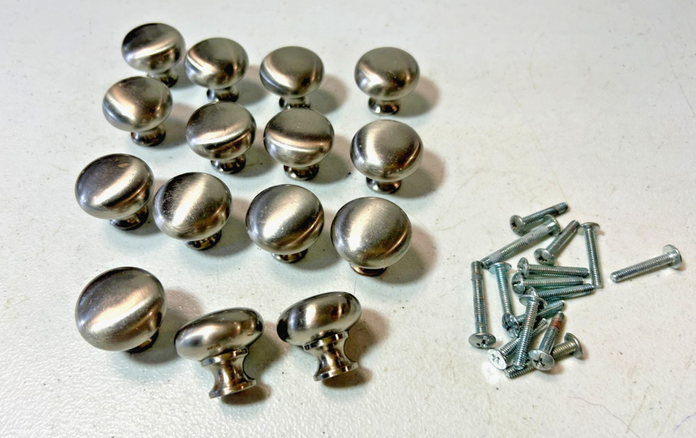 15 Vintage Chrome Silver Round 1" Drawer Cabinet Knobs Pulls