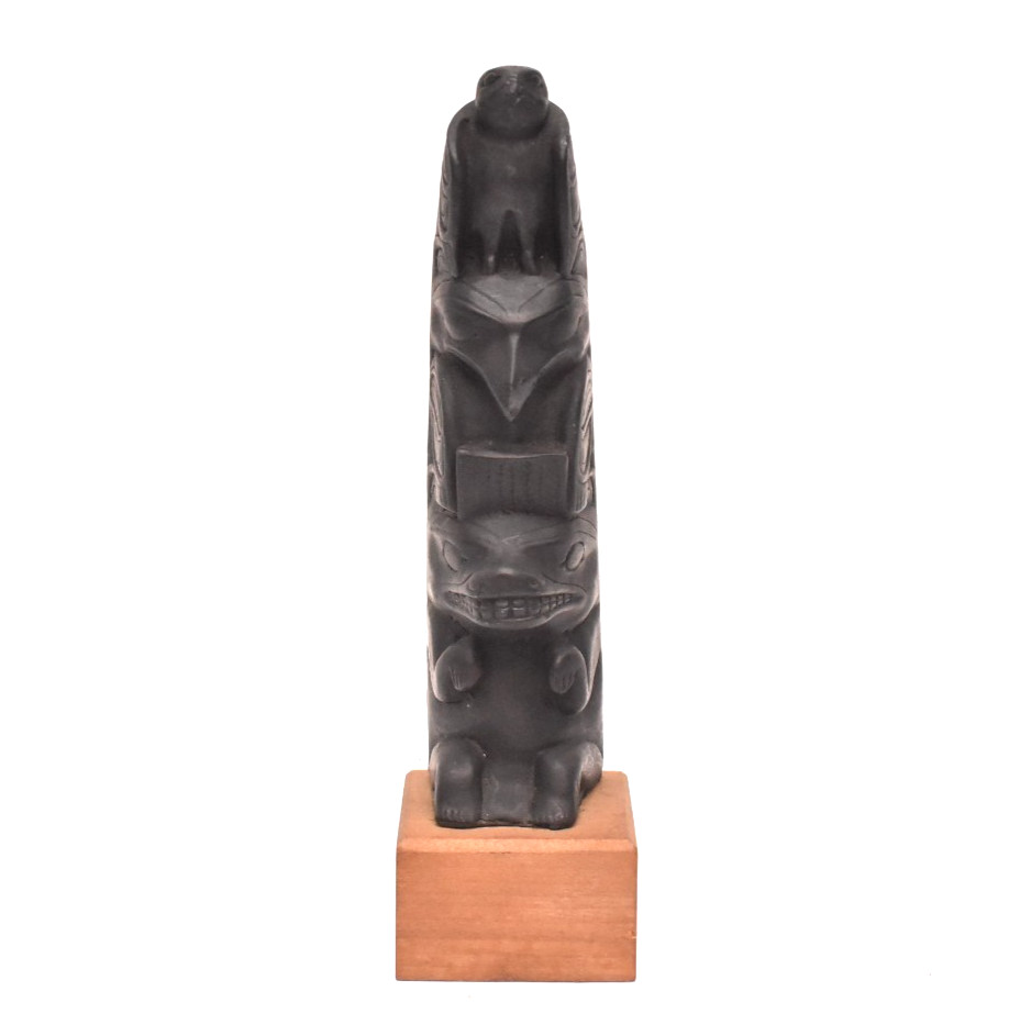 Antique Northwest Coast; Haida, Carved Black Argillite Totem pole 6" Tall