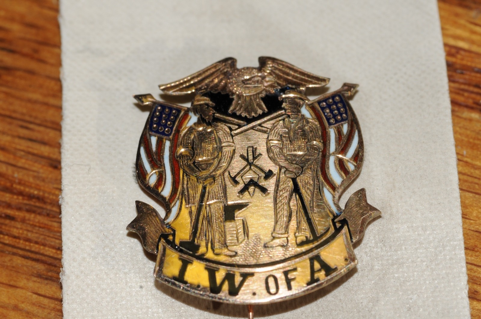 IW. of A  Fraternal Organization Pin Gold Filled 1902 New Old Stock Old*********