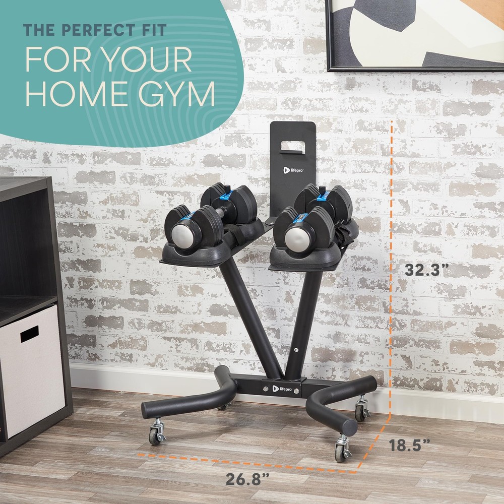 Adjustable Dumbbell Stand with Wheels & Tablet Holder - Space-Saving Rack