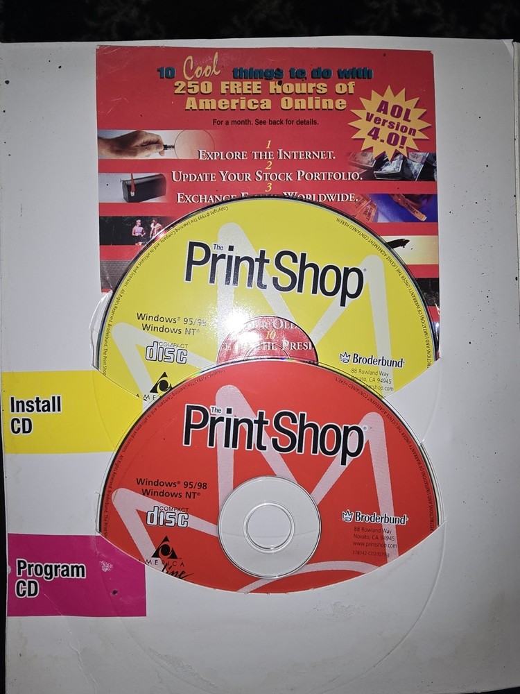 The Print Shop - Broderbund Version 10 AOL - 5 CD's - Install + Program + 3 CD's