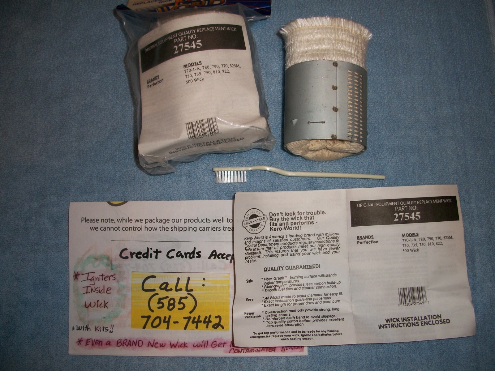 PERFECTION 500 KEROSENE HEATER WICK *COTTON/FIBERGLASS* WICK, WICK BRUSH & GUIDE