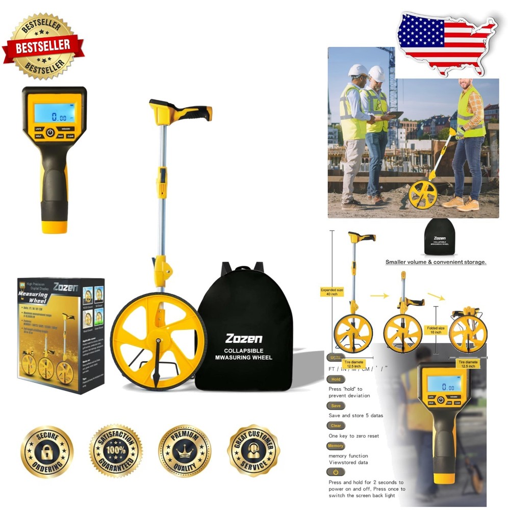 Professional Digital Measuring Wheel, 40" Extendable, Backlit, Accurate FT/M