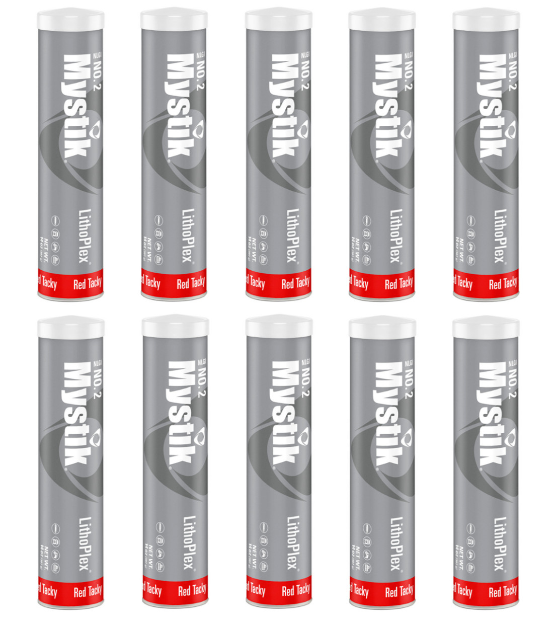 10 Pack Mystik Lithoplex RT #2 Grease; NLGI GC-LB RedTacky No.2; (10) 14oz tubes