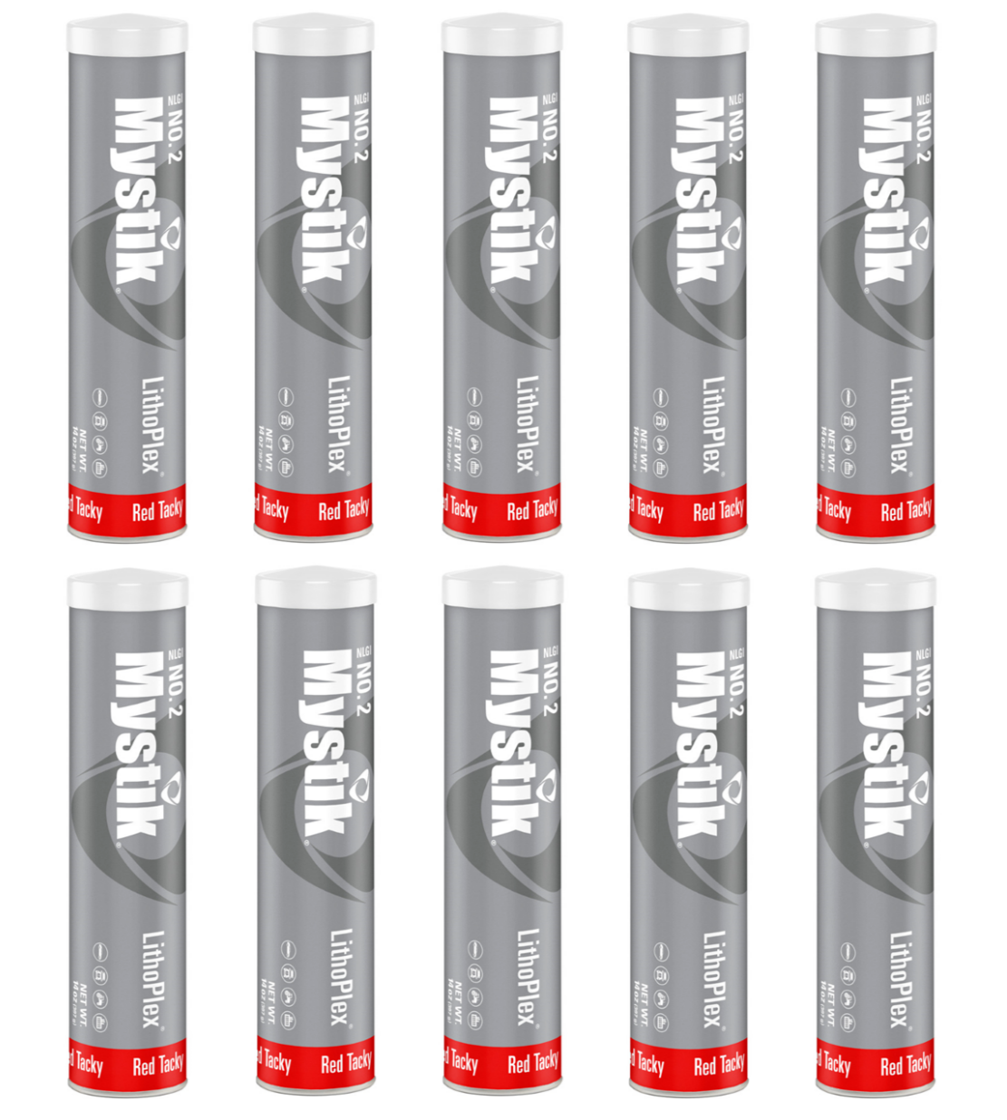 10 Pack Mystik Lithoplex RT #2 Grease; NLGI GC-LB RedTacky No.2; (10) 14oz tubes