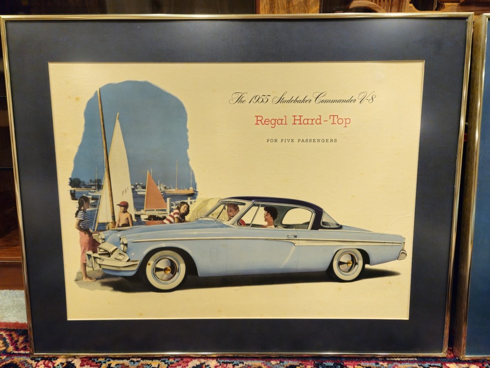 1955 STUDEBAKER ACCESSORY COMMANDER PRESIDENT ORIGINAL SHOWROOM POSTER *2 FRAMED