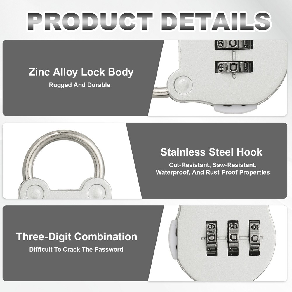 Combination Padlock (Small, Silver)(4 Pcs),Cat Shackle Code Locks