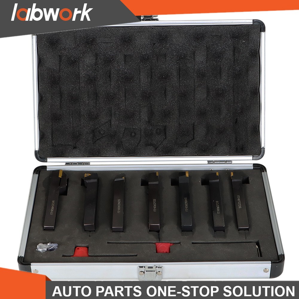 Labwork 1/2" Lathe Turning Tools+Indexable Carbide Inserts With Storage Box 7Pc