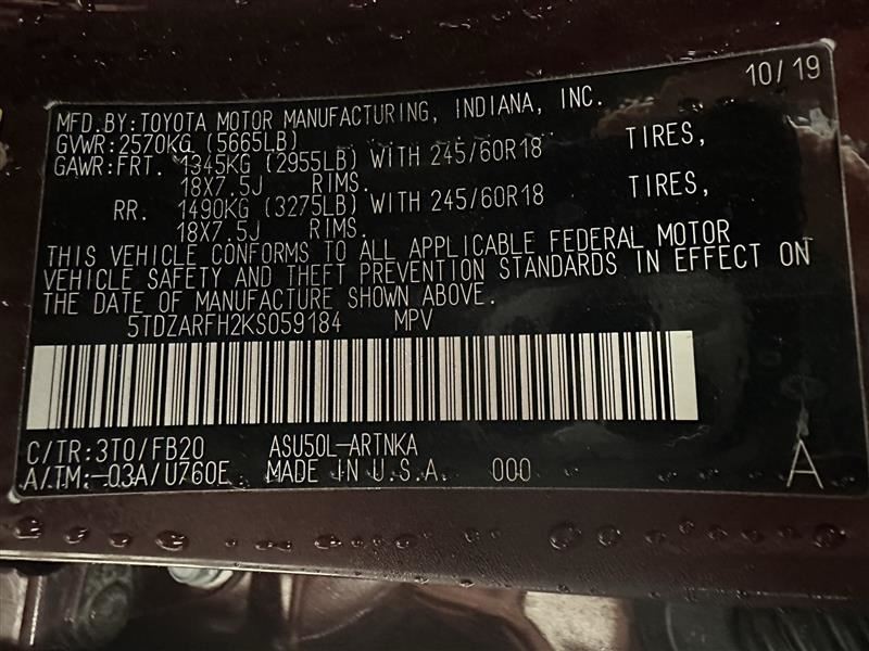 Camera/Projector Camera Front Windshield Mounted Fits 17-19 HIGHLANDER 2427928