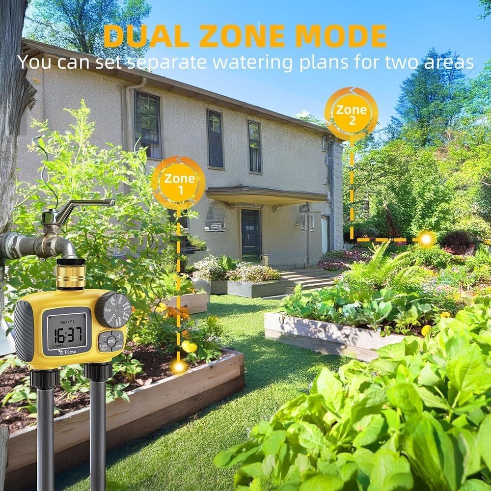 2 Zone Sprinkler Timer Outdoor w/ Brass Swivel Water Timer Automatic Controller