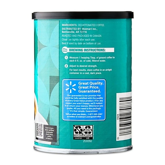 2 pack Great Value Decaf Classic Medium Roast Ground Coffee, 9.6 oz