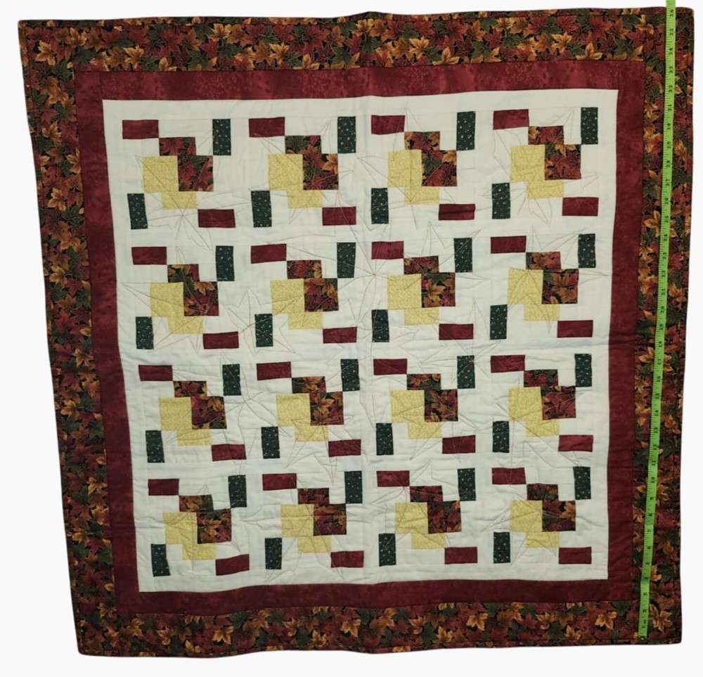 Handmade Patchwork Quilt Throw Lap Blanket Log Cabin pattern Barn Raising layout