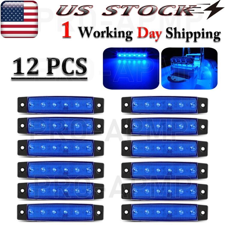 12 Pcs Marine Boat LED Deck Courtesy Lights Waterproof Blue Stern Transom Light