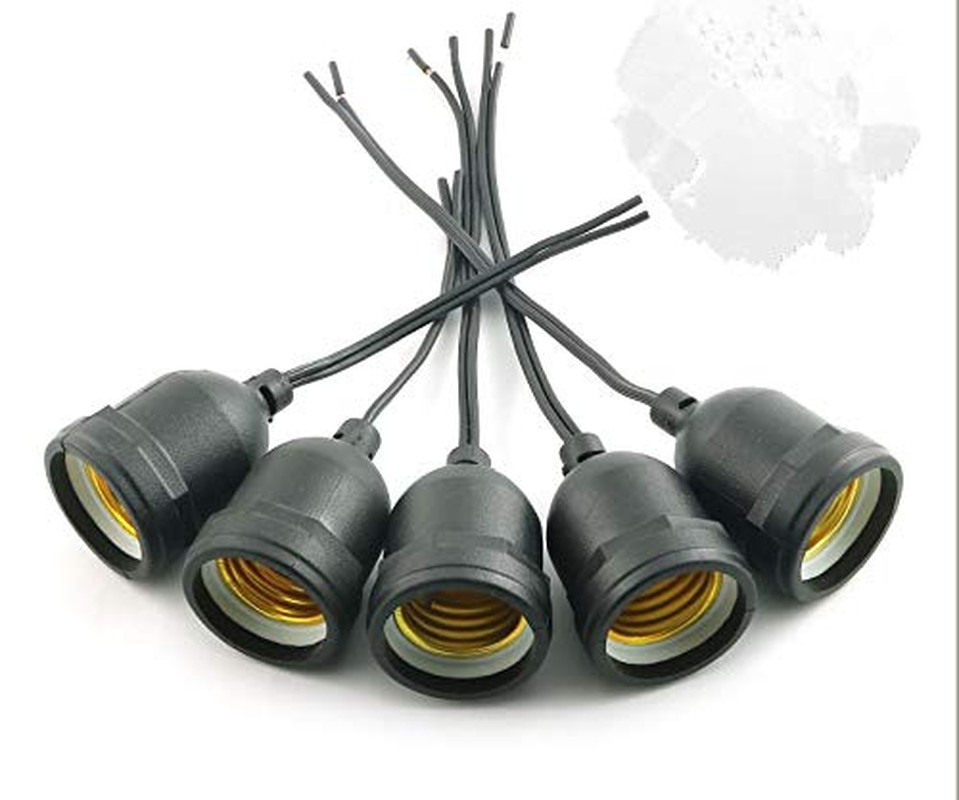 5 Pcs E26 E27 Temporary Light Socket Flame Retardant Waterproof Pigtail Black