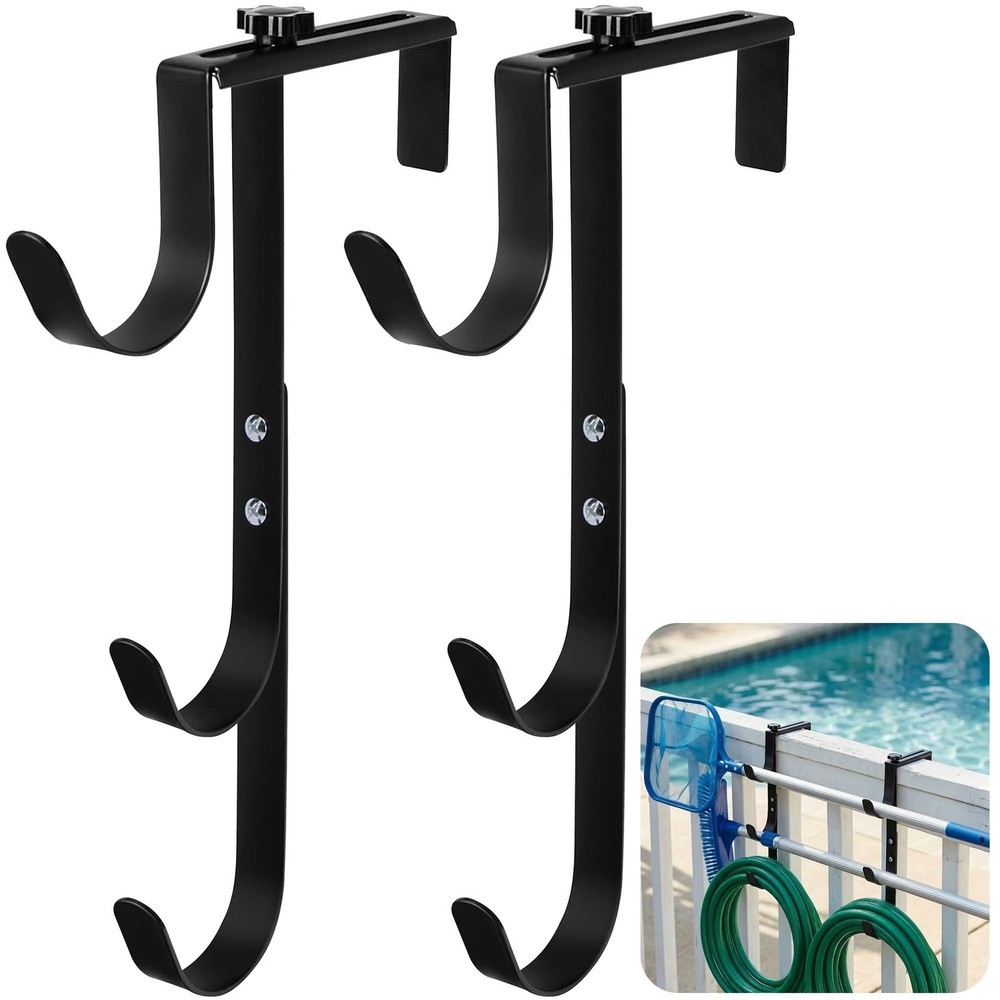 2 Pcs Three-layer Pool Fence Hooks for Pool Equipment, Adjustable Pool Pole H...