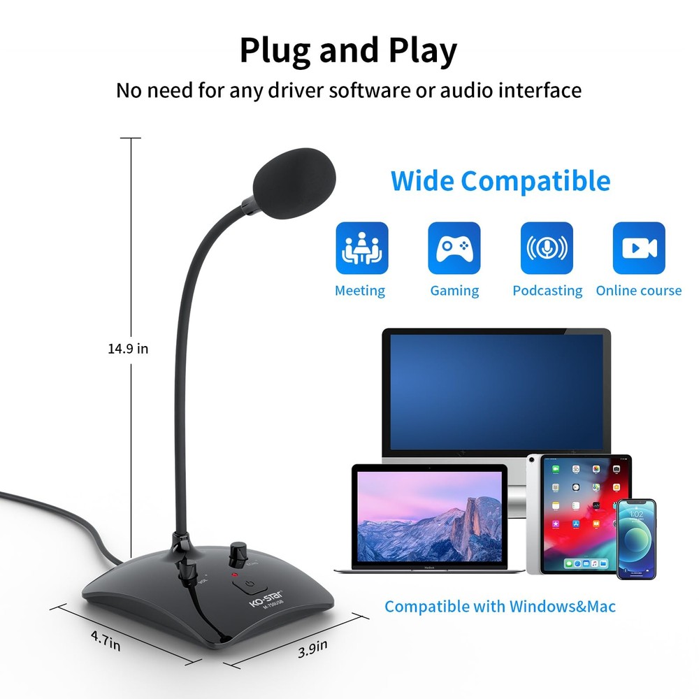 Recording Microphone, Computer PC Podcast Condenser Omnidirectional Mic with ...