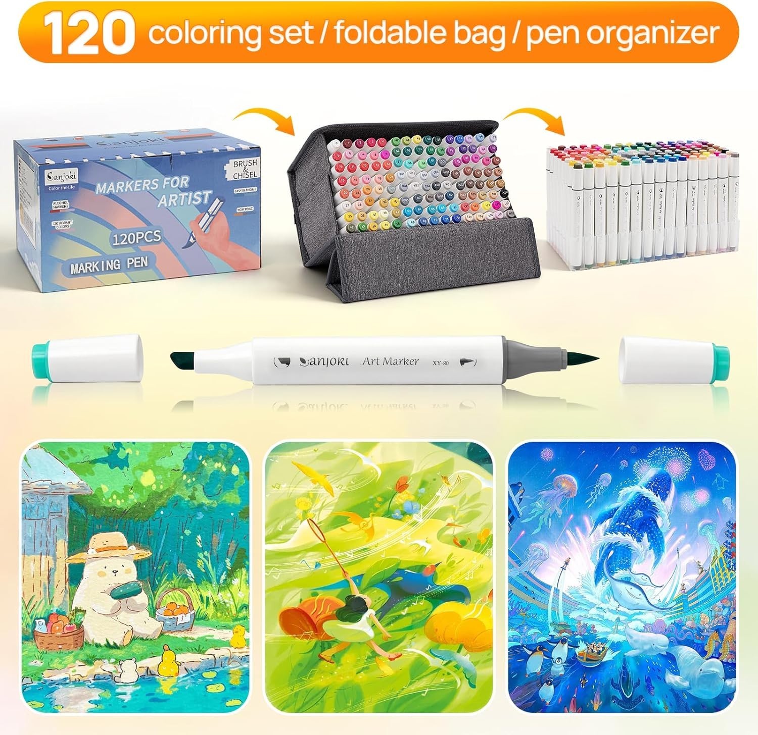 SANJOKI Art Markers 120 Brush Tips Alcohol Markers