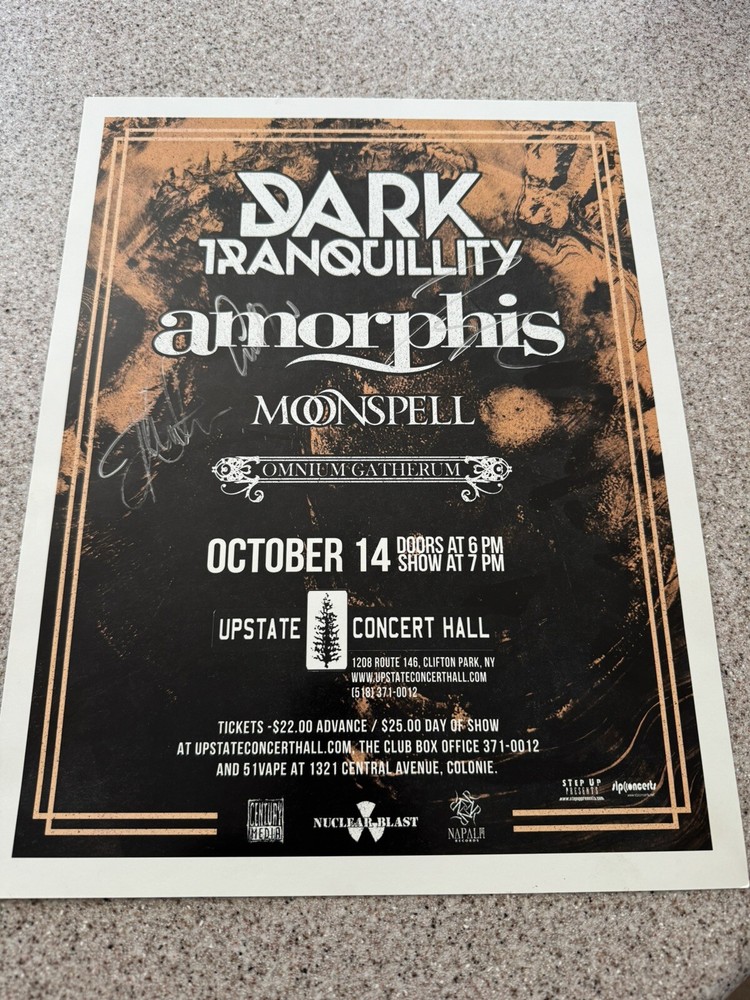 Amorphis Band Autographed Poster 11x17 Venue Dark Tranquility NM