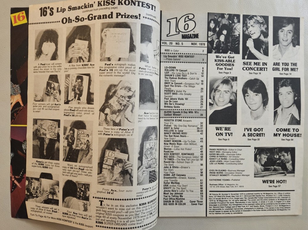 16 Magazine November 1978 KISS, GARRETT, ROLLERS, GIBB