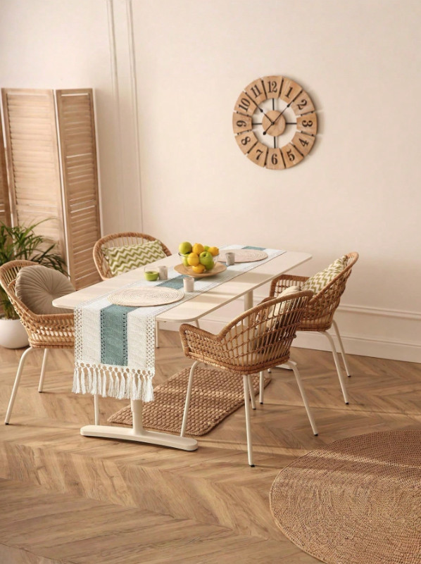 Boho Macrame Table Runner with Tassels Cream Brown Farmhouse Rustic Wedding