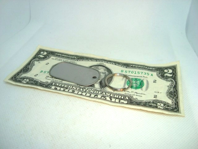 Military Style Rolled Edge Dog Tag Silver Matte (Dull) Finish + 1" in. Key Ring