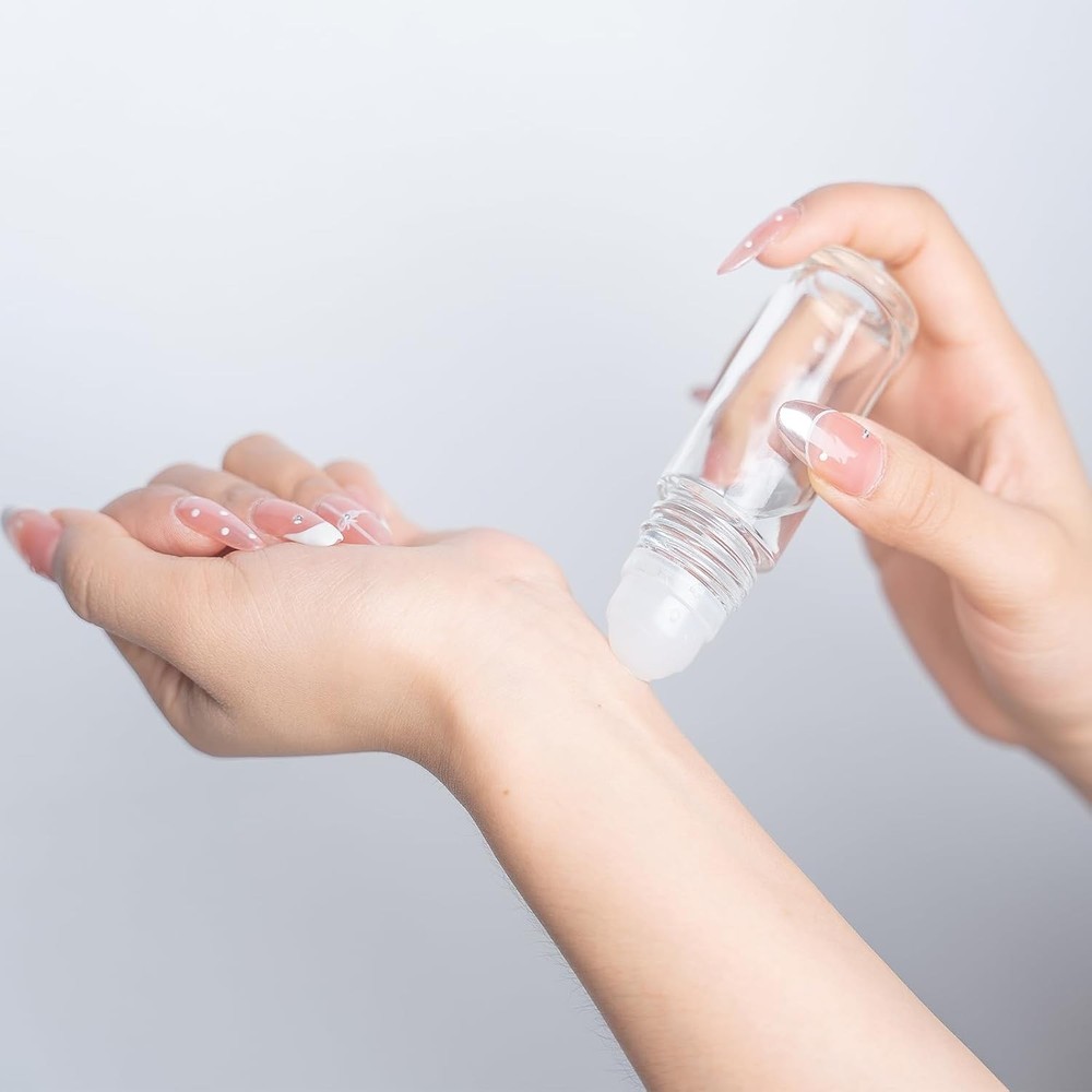 2 PCS Empty Glass Roller Bottles Plastic Ball ，Deodorant Roll On clear