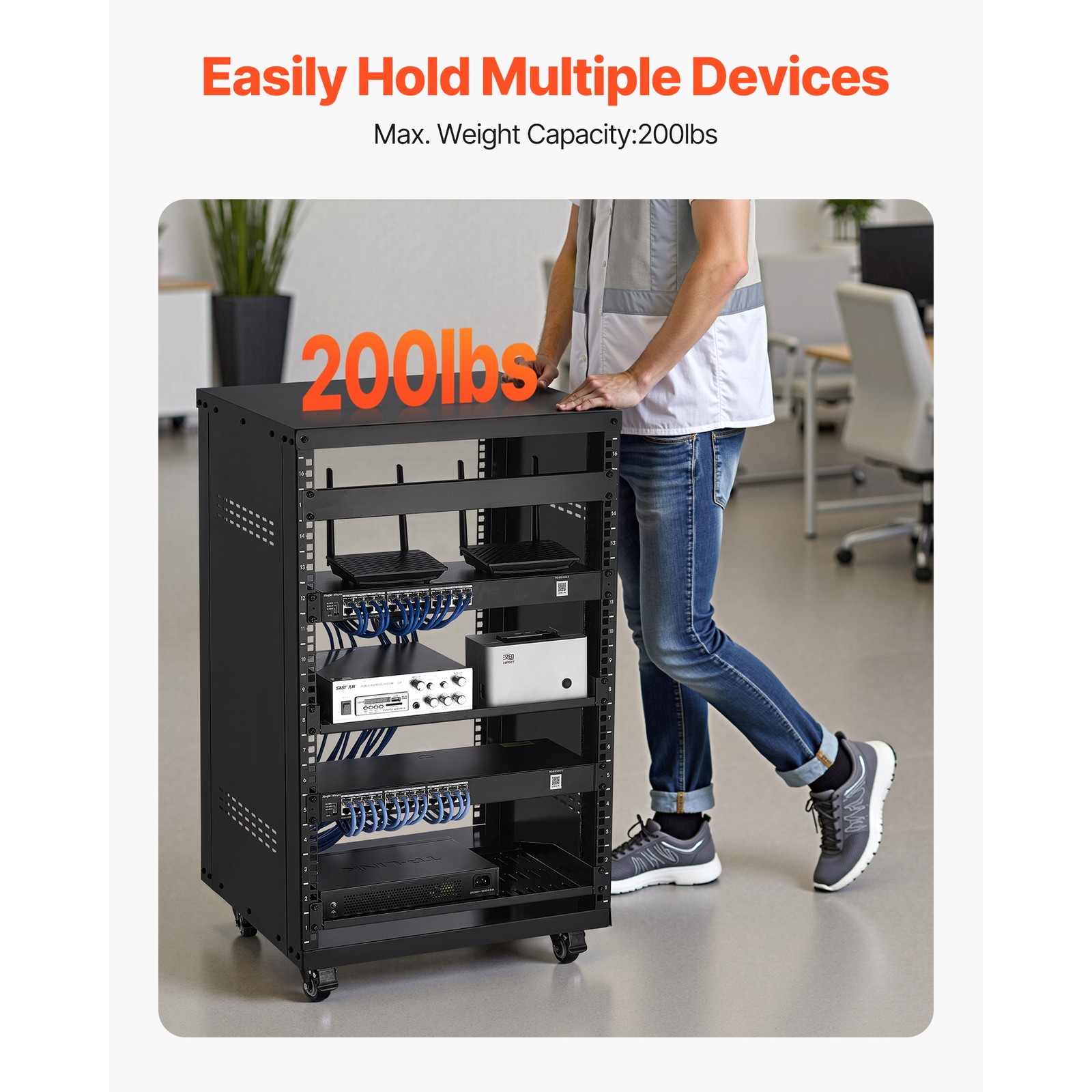 Uimoso 16U AV Rack Stand with 500 lbs Capacity for Network and Studio Equipment