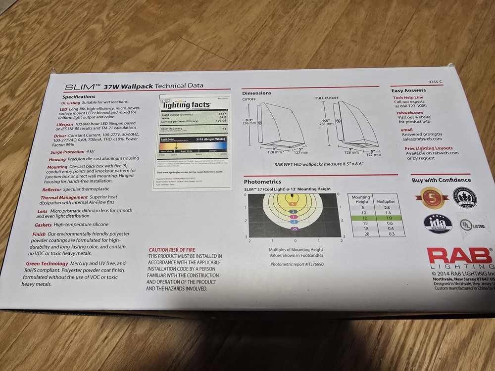 Rab Slim 37W LED Wallpack 3000K - New In Box - Multiple Available