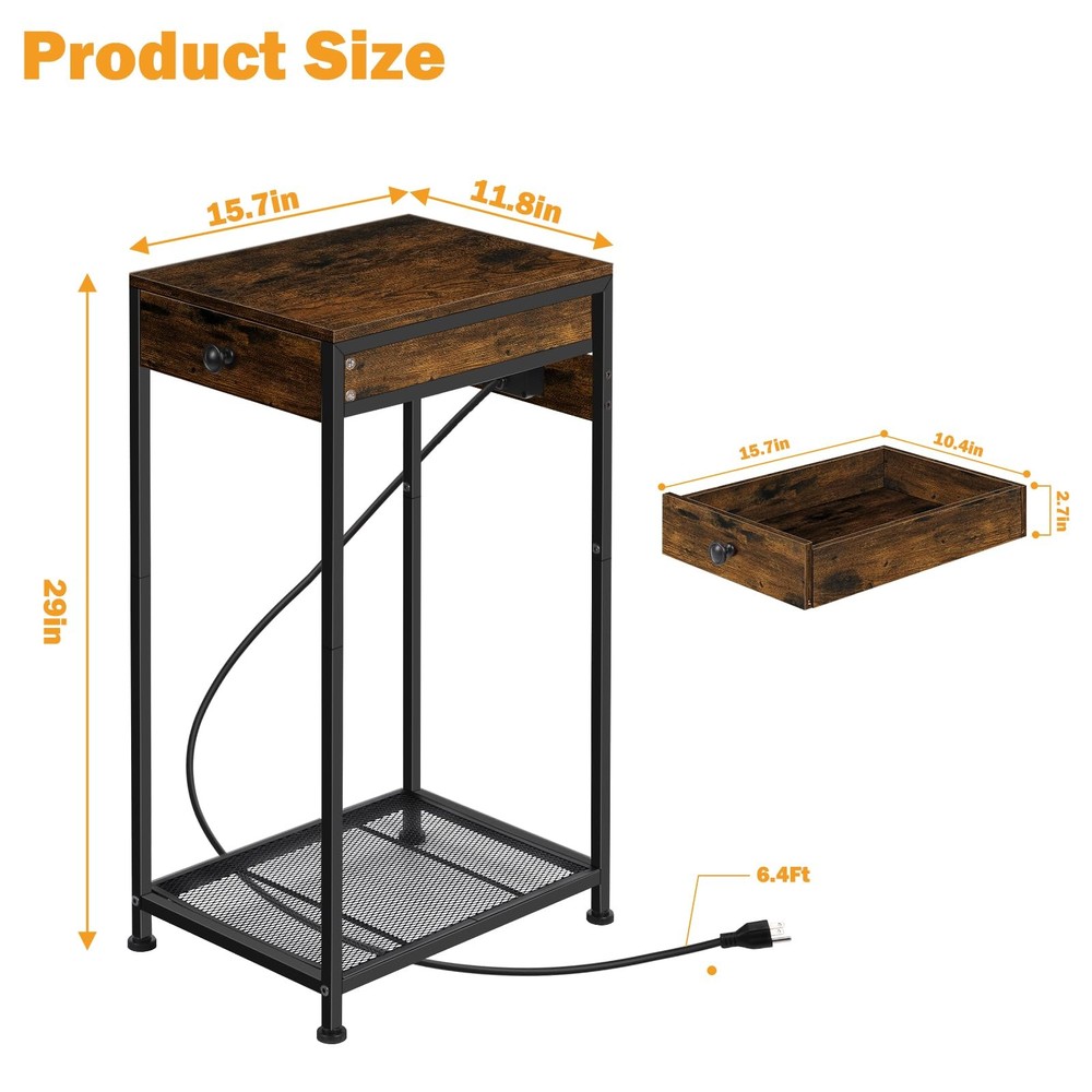 Home Printer Stand with Storage Drawer Printer Table Desk with Charging Stati...