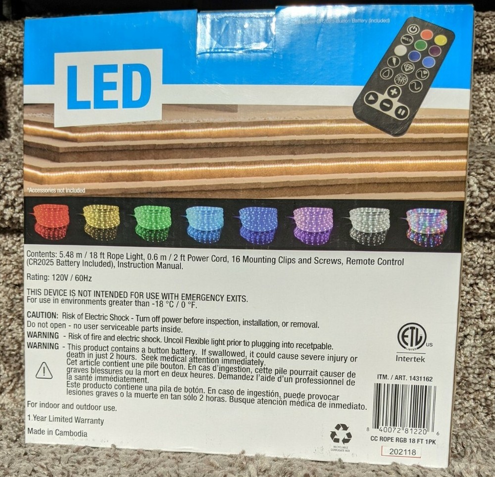 LED Color Changing Rope Lights With Remote 18 Ft