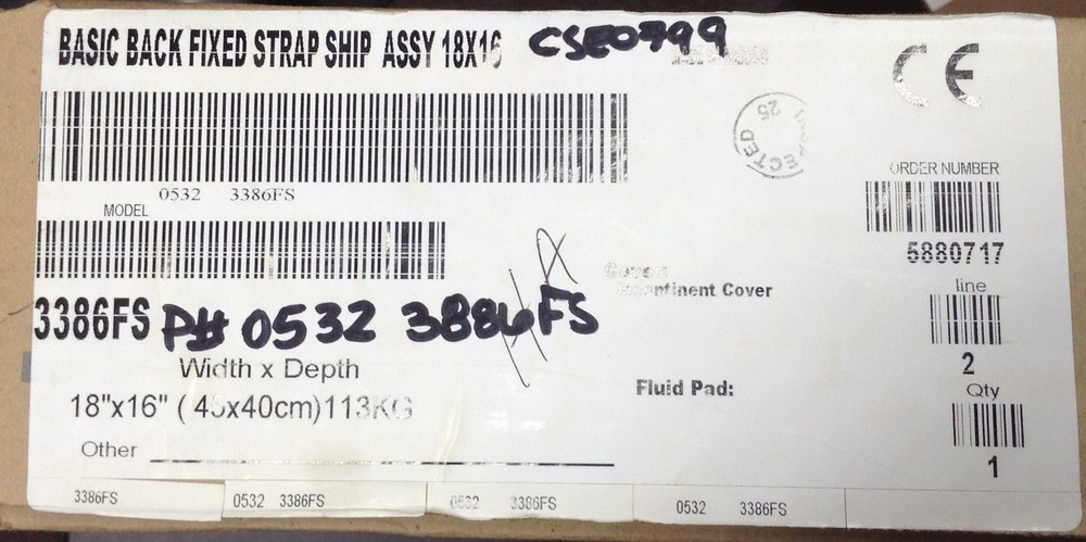 Back Cushion New Sunrise Medical 3386FS Jay Basic Back Fixed Strap Ship 18x16