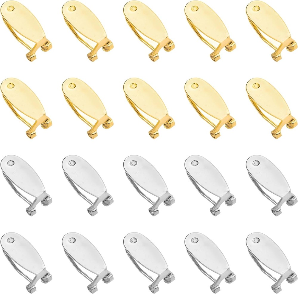 20PCS Fingernail Earring Post Backs, Hypoallergenic Clip Base Studs, Hinged Pads