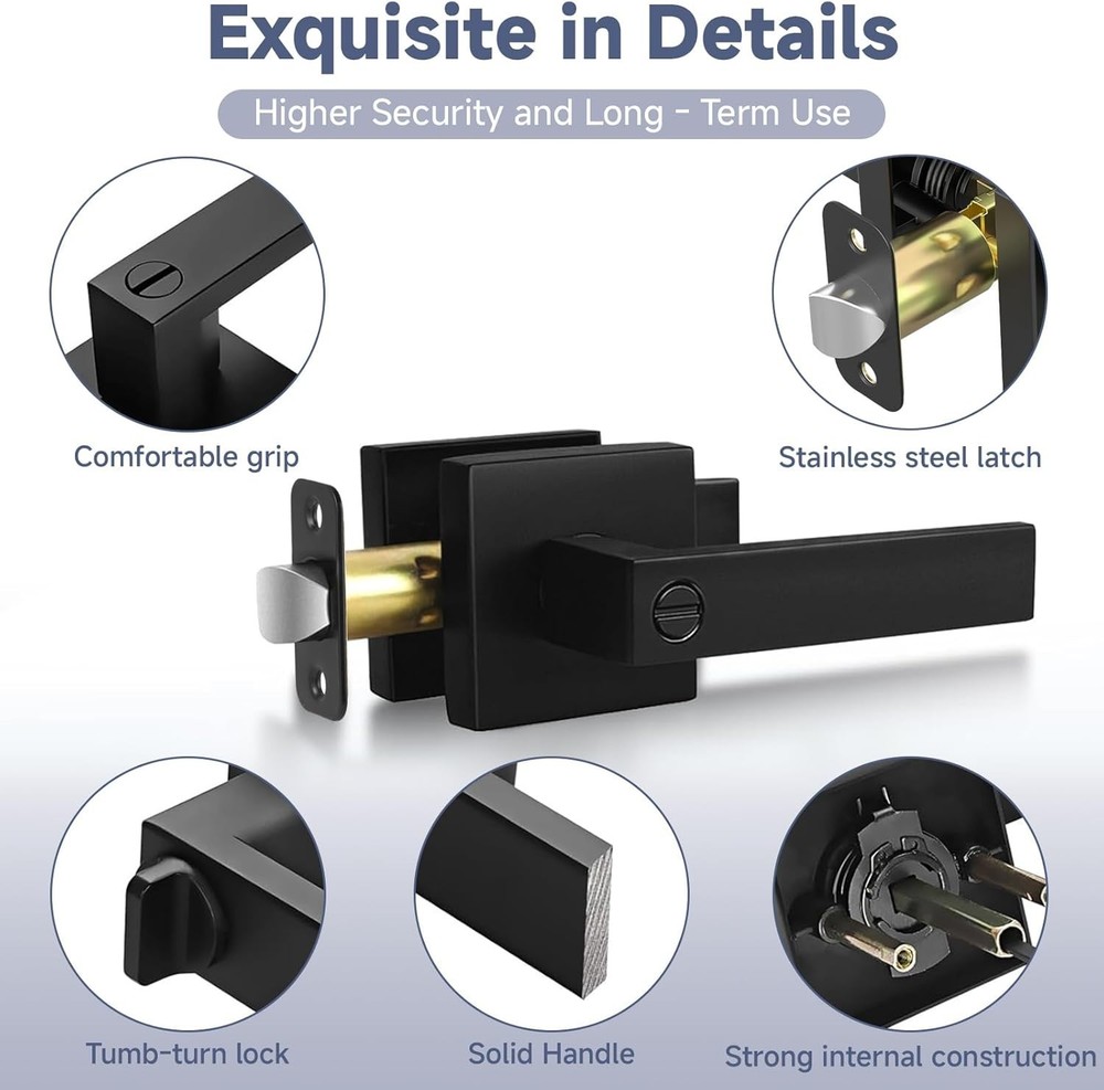 5 Pack Matte Black Door Handles Interior Door Knobs, Home Improvement Keyless...