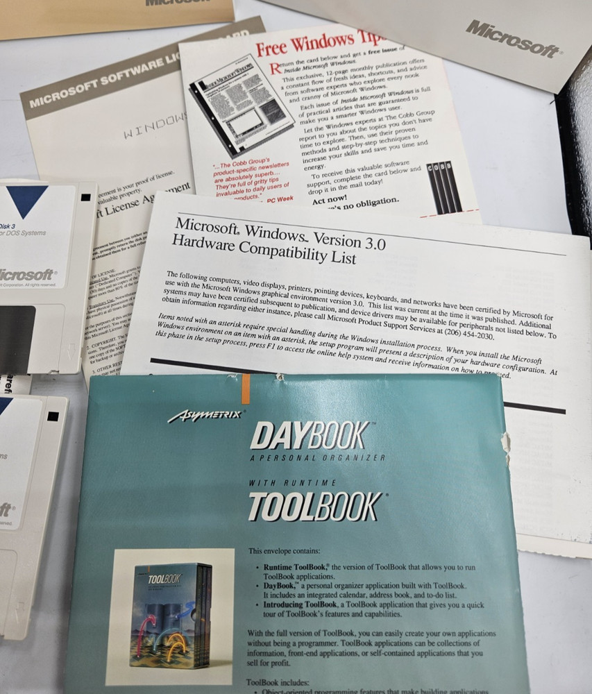 Vintage Microsoft Windows 3.0 Version for DOS Floppy Disk, RARE! Complete