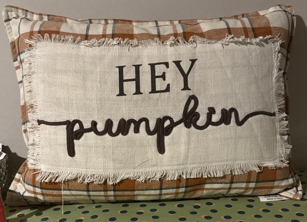 Decorative Throw Pillow 12”x 20” Hey Pumpkin NEW Fall