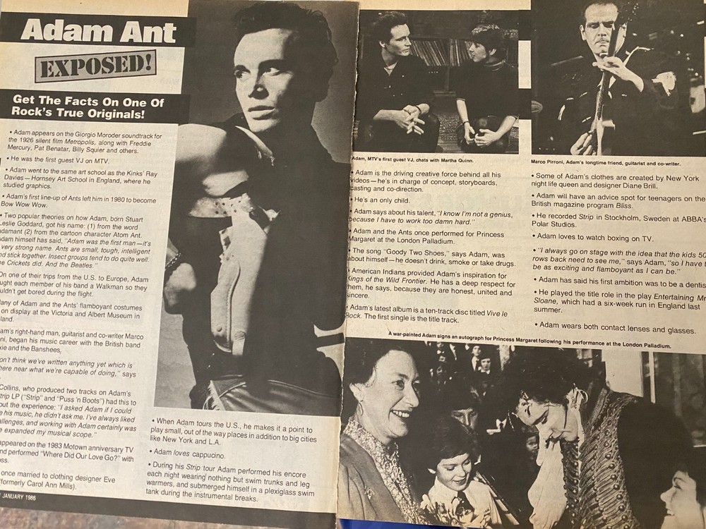 Adam Ant, Two Page Vintage Clipping