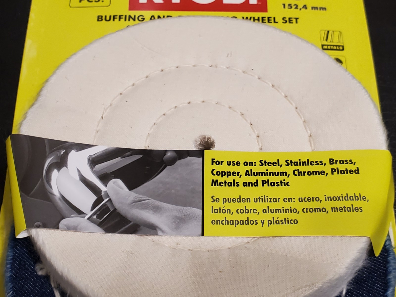 RYOBI A04BW11 Buffing and Polishing Wheel Set (3-Piece) 6" Wide, 7/16" Arbor