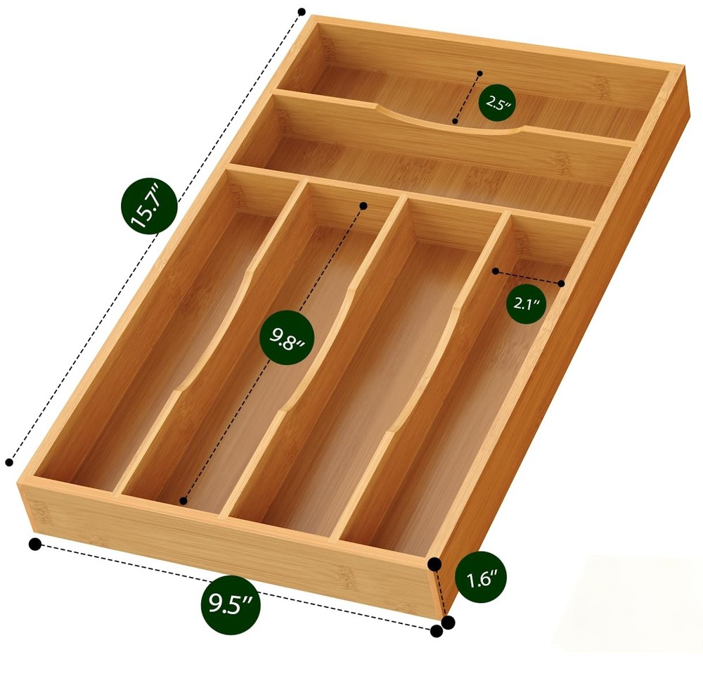 Bayting Bamboo Silverware Organizer, Kitchen Drawer Medium,