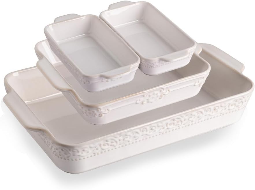 Casserole Dishes for Oven, Ceramic Bakeware Set of 4, Rectangular Baking Dish