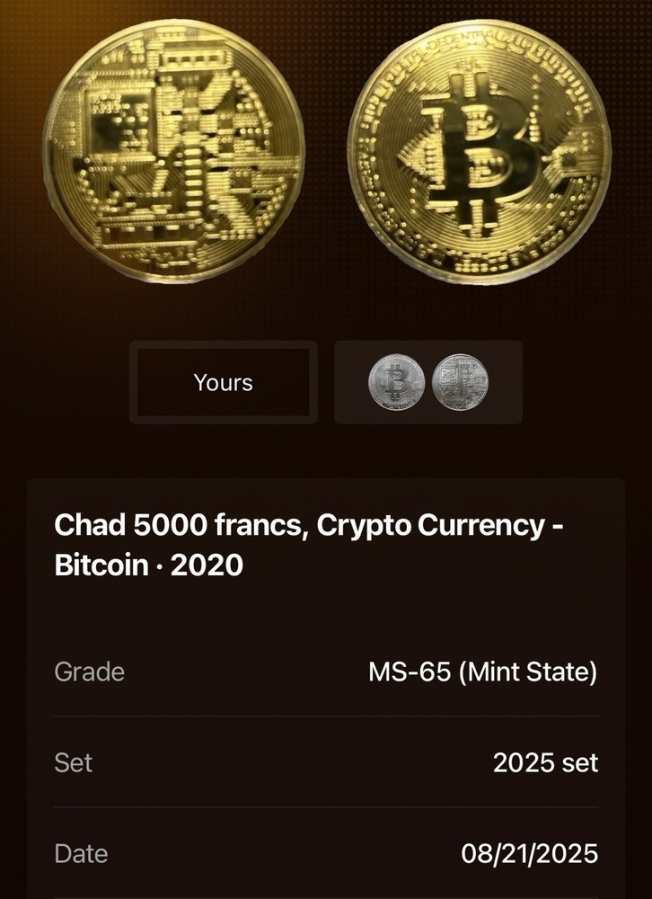 Chad 5000 Frances, Crypto Currency- Bitcoin 2020 Copper.