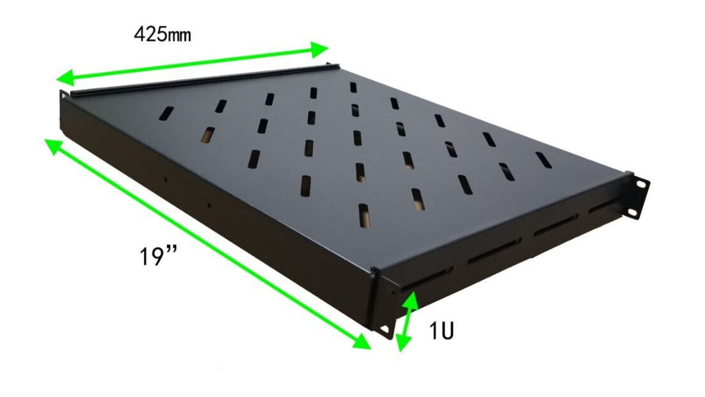 Fixed Server Rack Shelf 1U 19" 4 Post Mount Adjustable 17"-33" Extension Vented