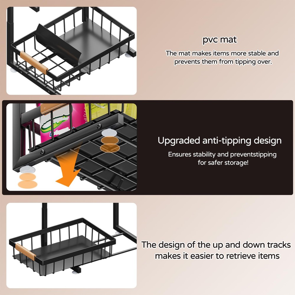 ADBIU Under Sink Organizer, 2 Pack 2 Tier Expandable Height Large Size, Black
